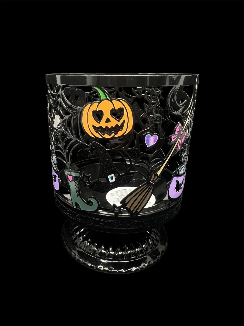 Halloween Witch Decorative Candle Holder - Black with Orange, Purple & Green